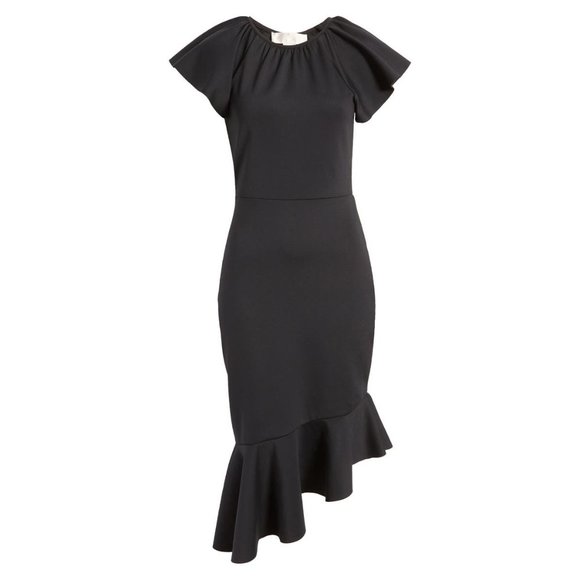 🆕 RACHEL PARCELL Asymmetric Ruffle Hem Scuba Dress Black X-Small - Picture 5 of 11